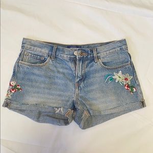 Embroidered denim shorts